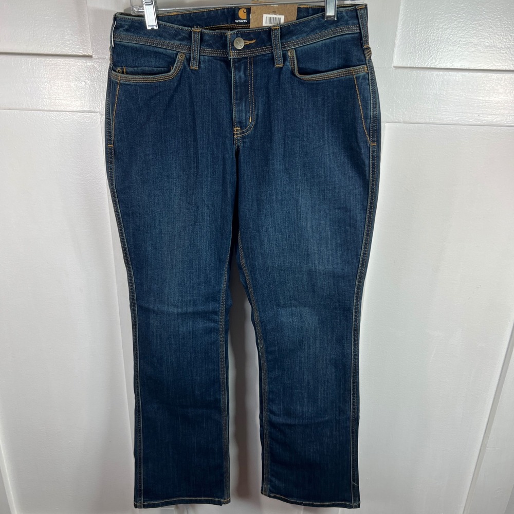 NWT Carhartt Women Jasper Relaxed Fit Bootcut Jeans Rugged Flex Blue 6R